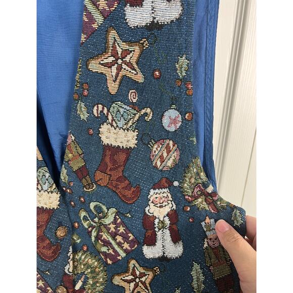 Backroad Blues Christmas Tapestry Waistcoat Vest Old World Santa blue Small - Picture 3 of 9